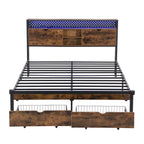 Queen Size Metal Platform Bed Frame with Wooden Headboard