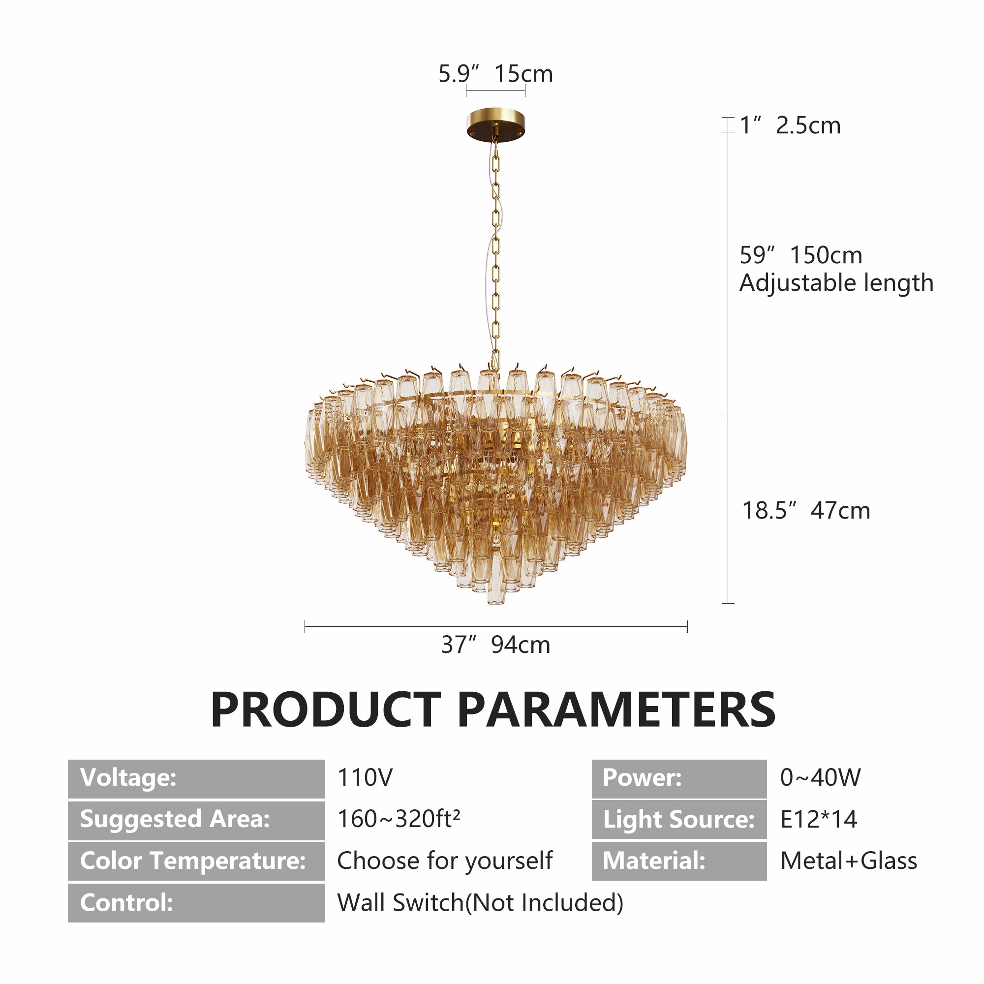 37" Extra Large Chandelier, 14-Light