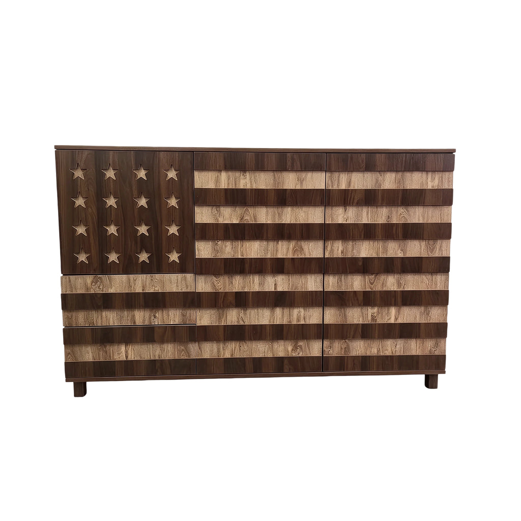 55-Inch Two-Tone Wood Sideboard Buffet Cabinet, Star-Cutout Design, Natural Walnut