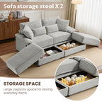Double Chaise Lounge Set with Reversible Ottoman