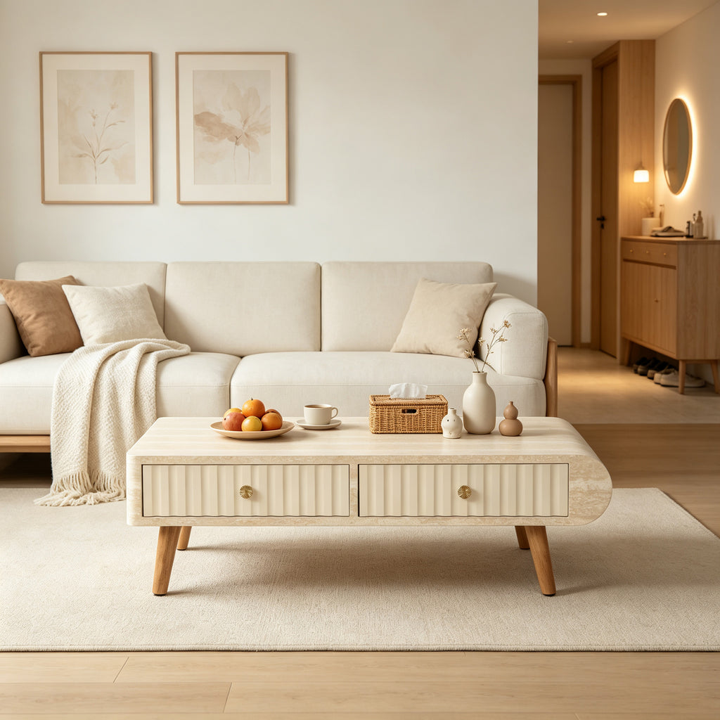 Coffee Table with Veneered Faux Marble Tabletop