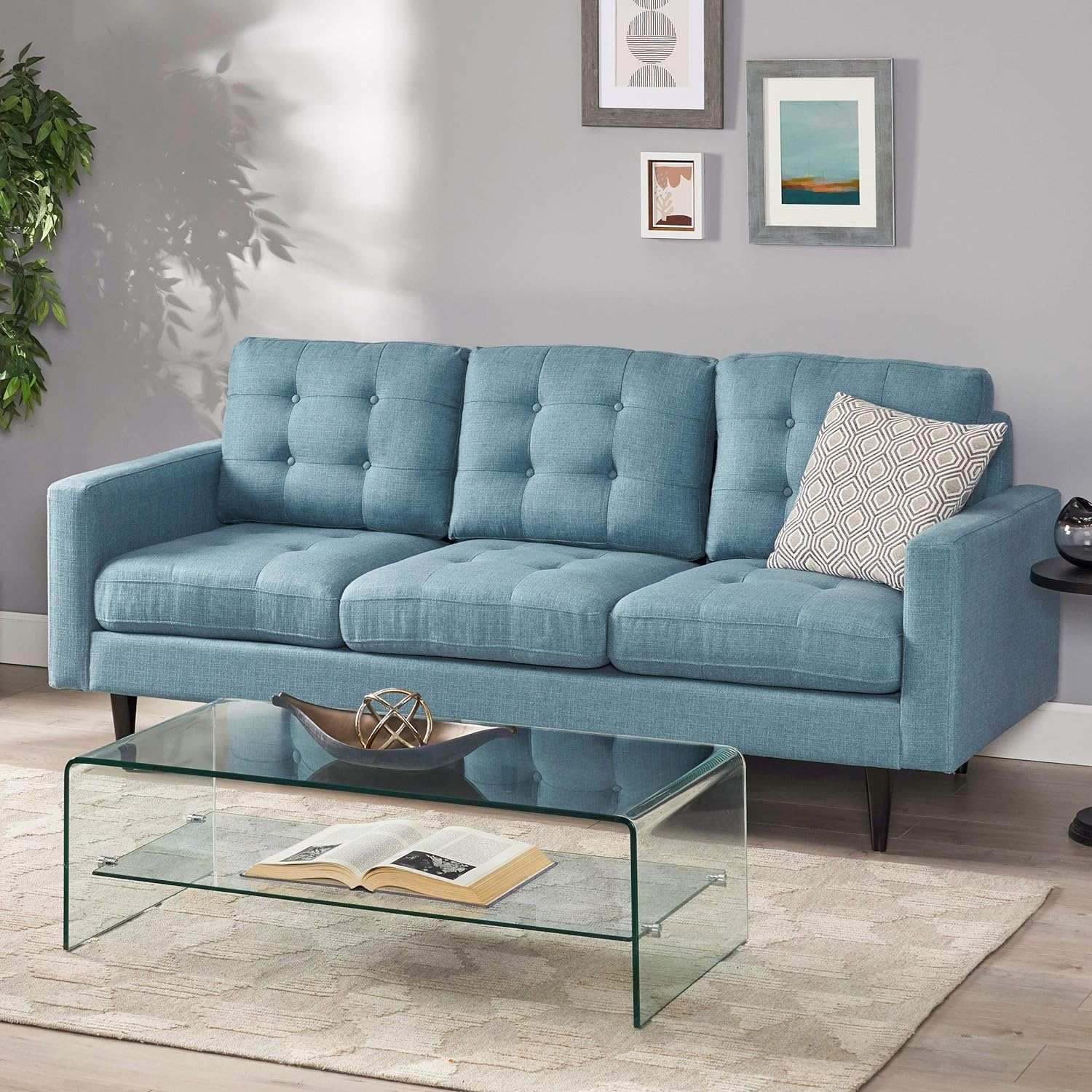 Jenny Contemporary Tufted Fabric 3-Seater Sofa