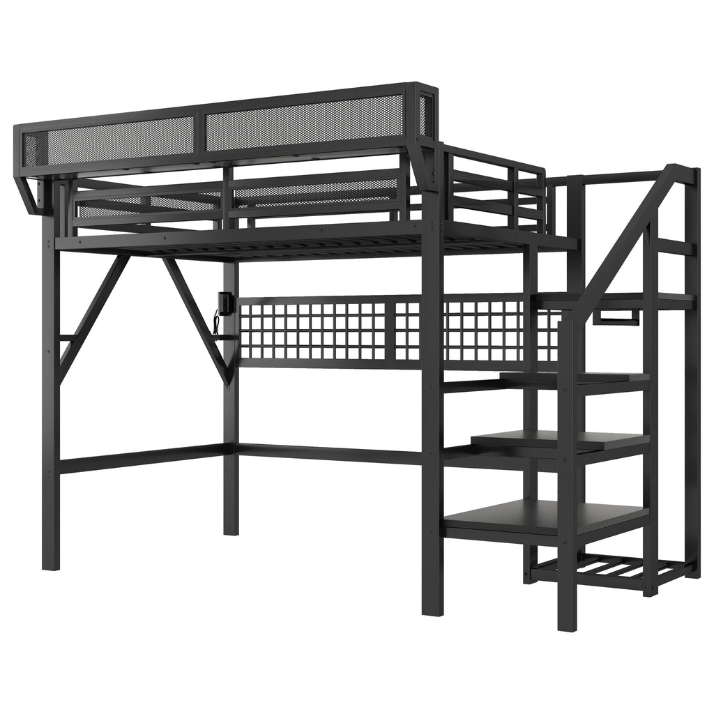 Full Size Loft Bed with Charging Station
