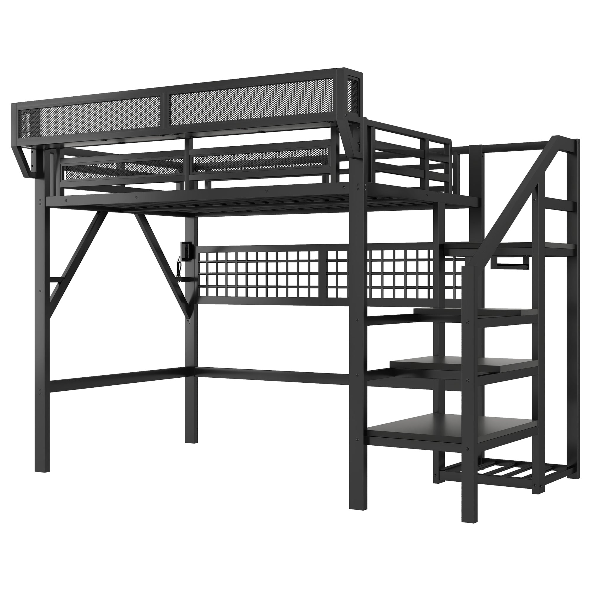 Full Size Loft Bed with Charging Station