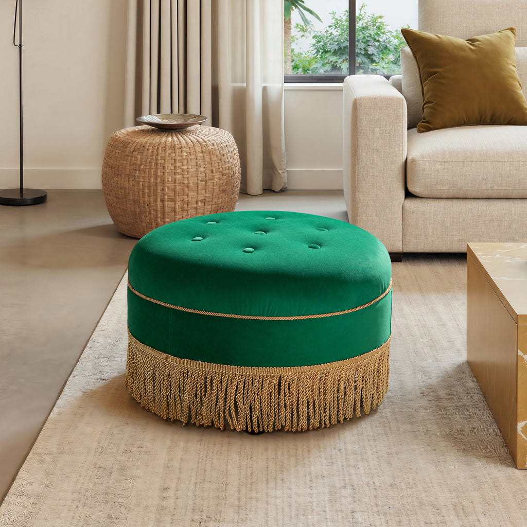 Yolanda 24" Round Upholstered Accent Ottoman, Ultramarine
