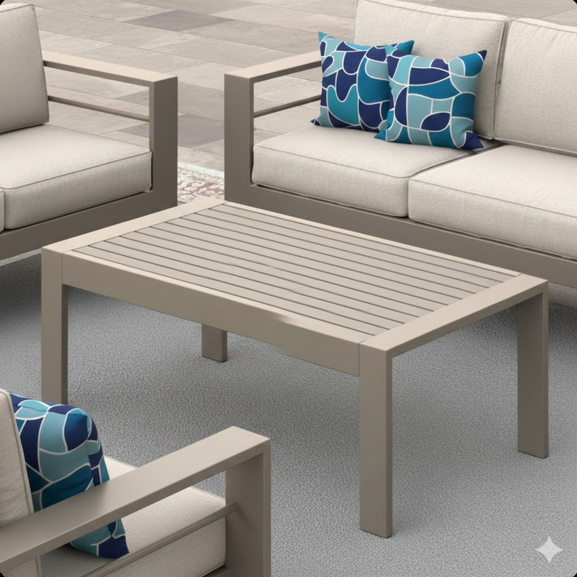 43" x 24" All-Weather Metal Outdoor Coffee Table with Wood-Look Top