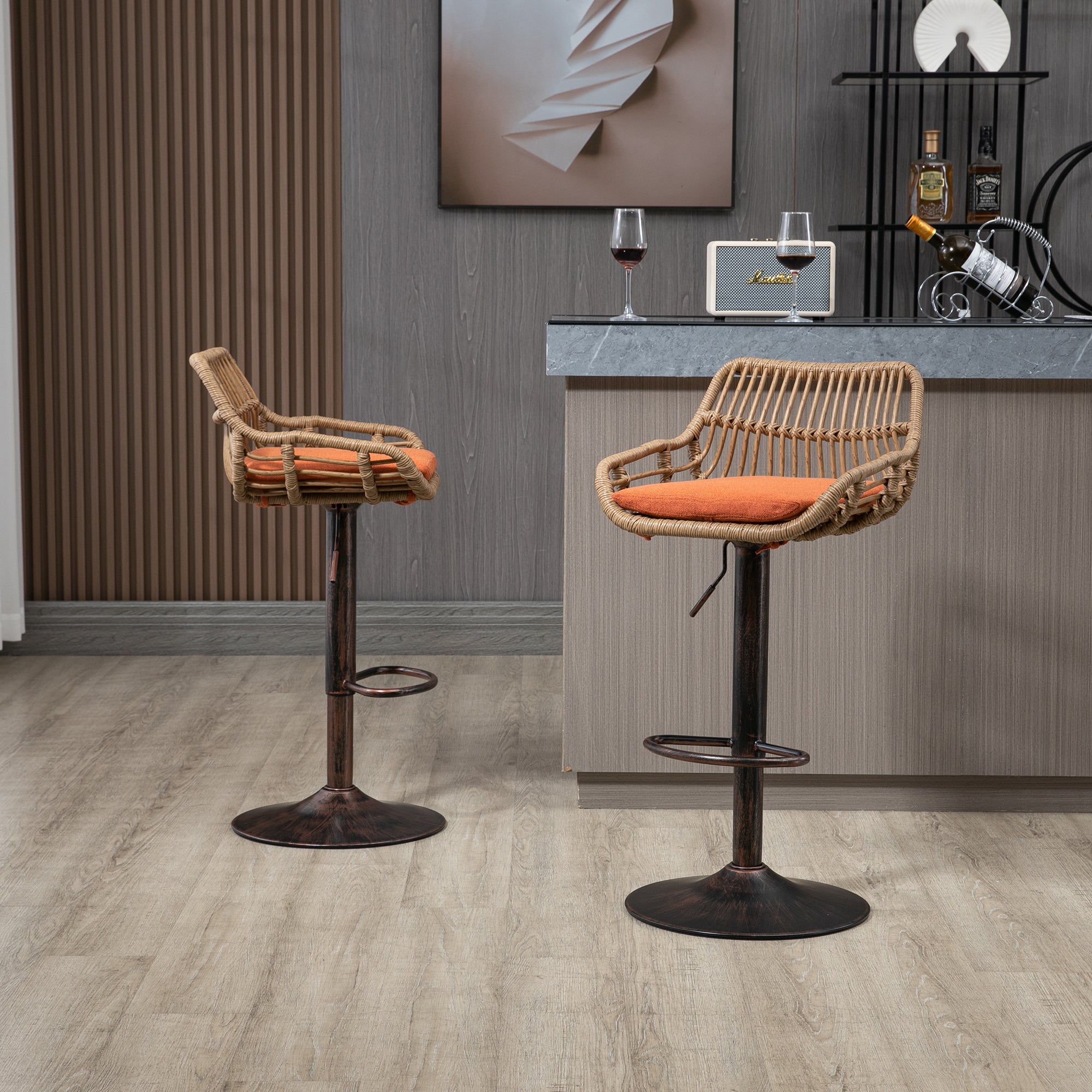 Modern Swivel Bar Stools Set of 2 Adjustable Counter Height Chairs