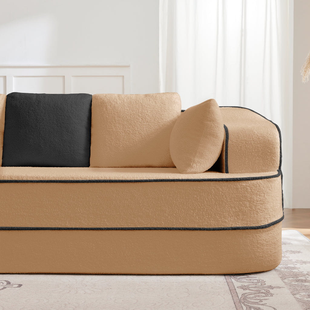 ELYSEES Left Chaise Sofa with Pillows Teddy Fabric - Camel