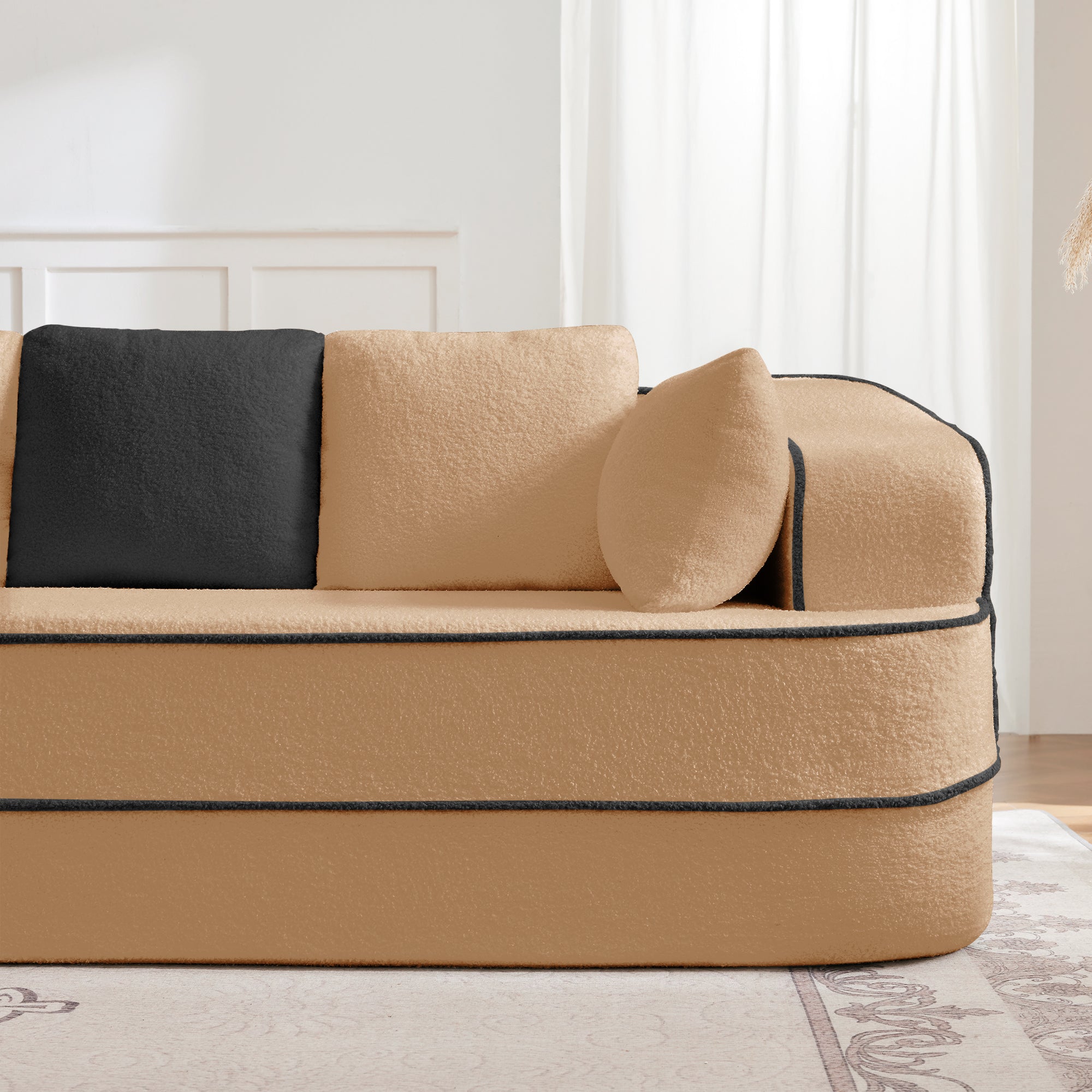 ELYSEES Left Chaise Sofa with Pillows Teddy Fabric - Camel