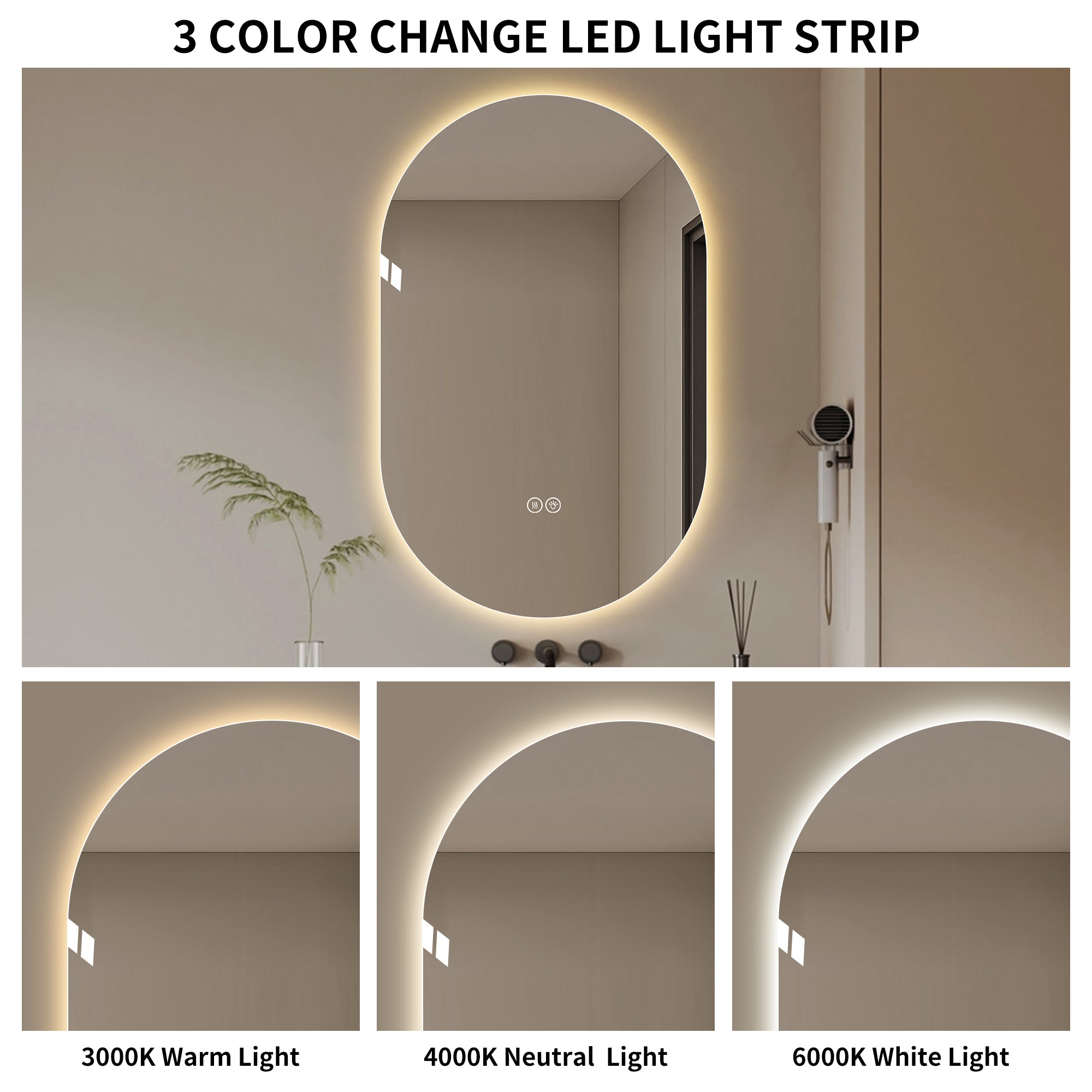48*30 Inch Smart Wall Mounted LED Bathroom Mirror