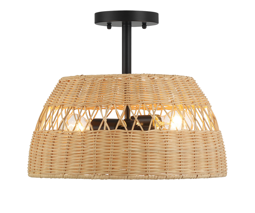 Twinkle Double Lights Semi Flush with Rattan Shade