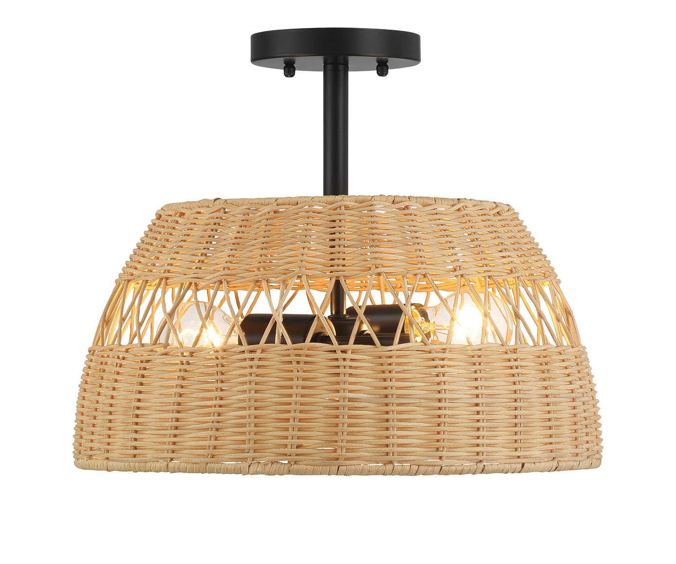 Twinkle Double Lights Semi Flush with Rattan Shade