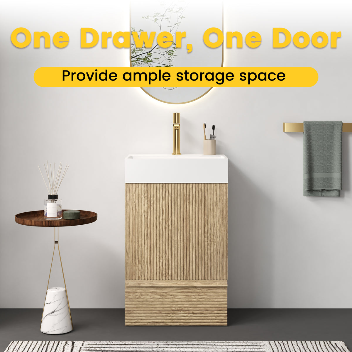 Gada 20-Inch Bathroom Vanity with Ceramic Sink, Light Oak