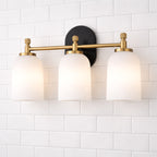 Meadows Three Lights Vanity Brushed Gold Bathroom Lighting