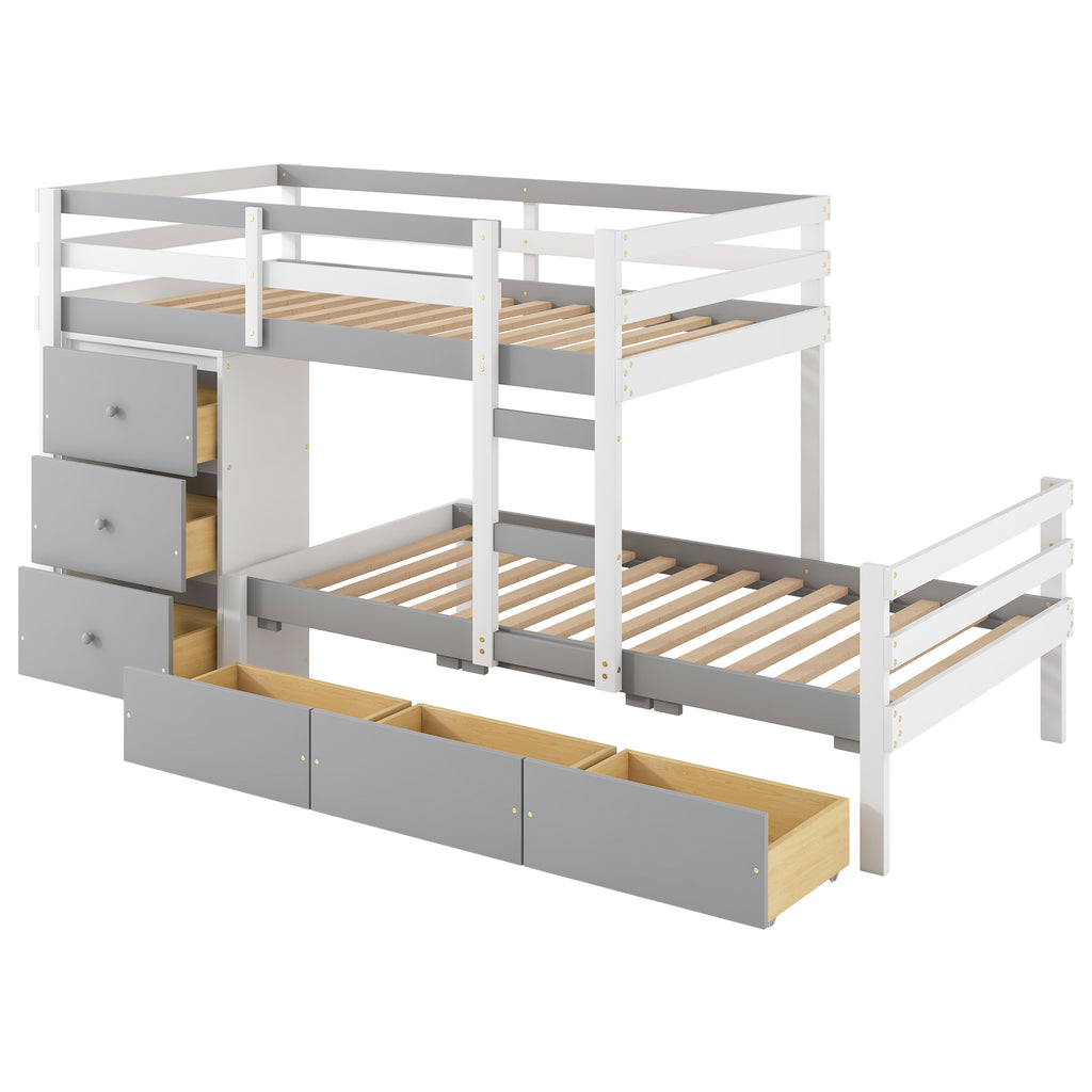 Twin Over Twin Loft Bunk Bed with Drawers and Ladder