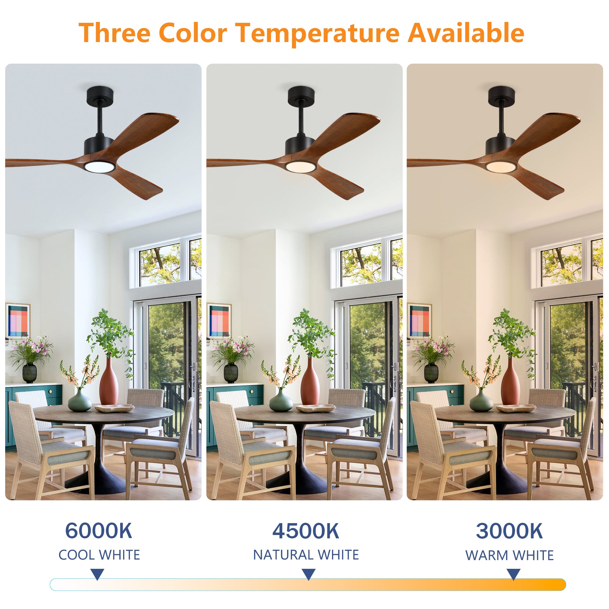 52 Inch Solid Wood Ceiling Fan With Light Kit