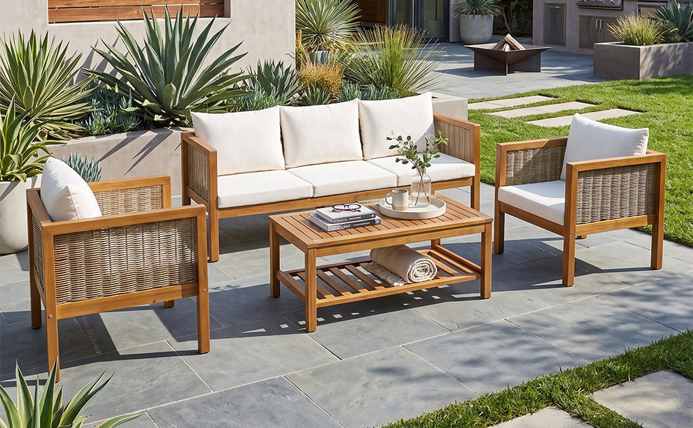 4 Pieces Patio Sofa Set Outdoor Seating Group