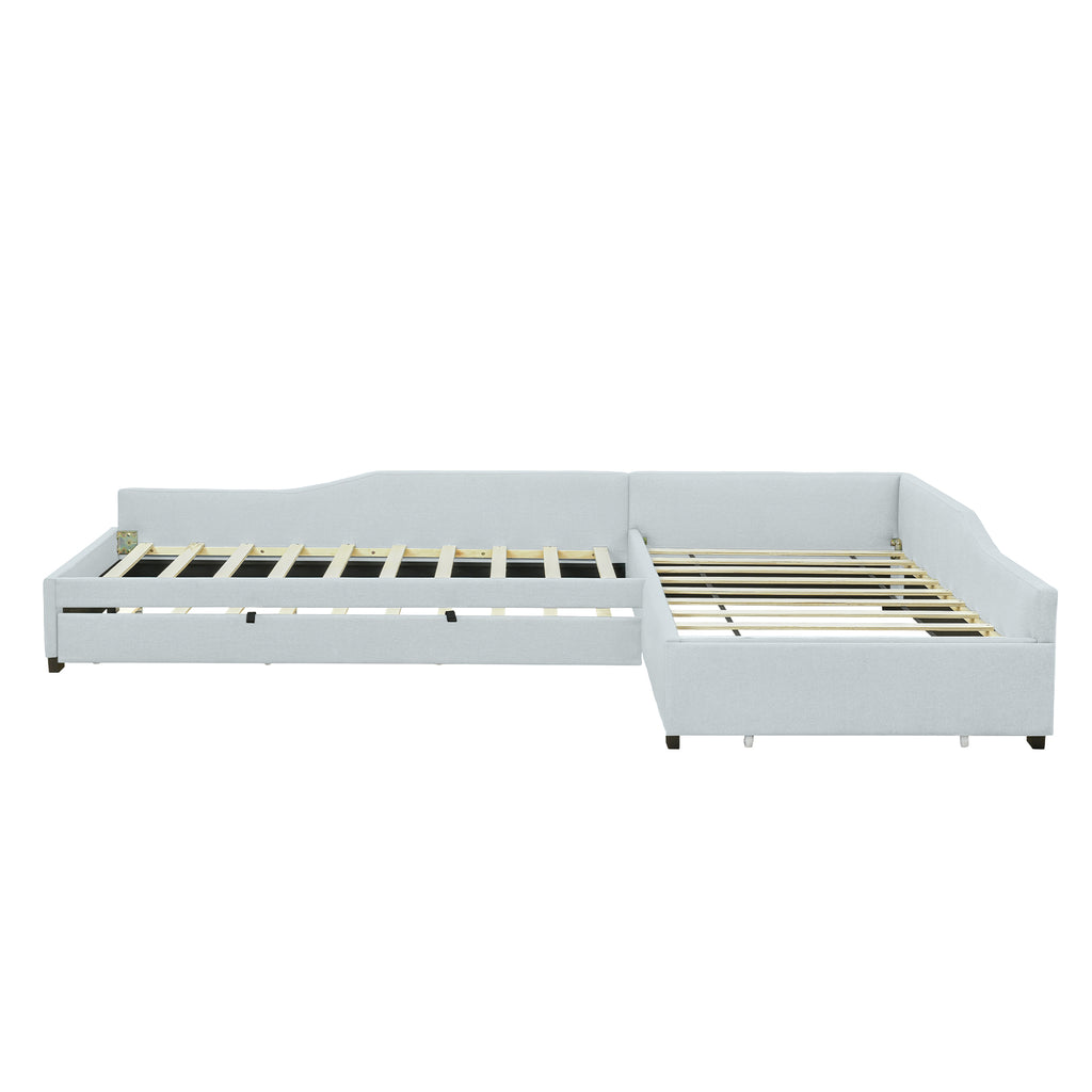 Upholstered Double Twin Size Daybed with Trundle and Drawer