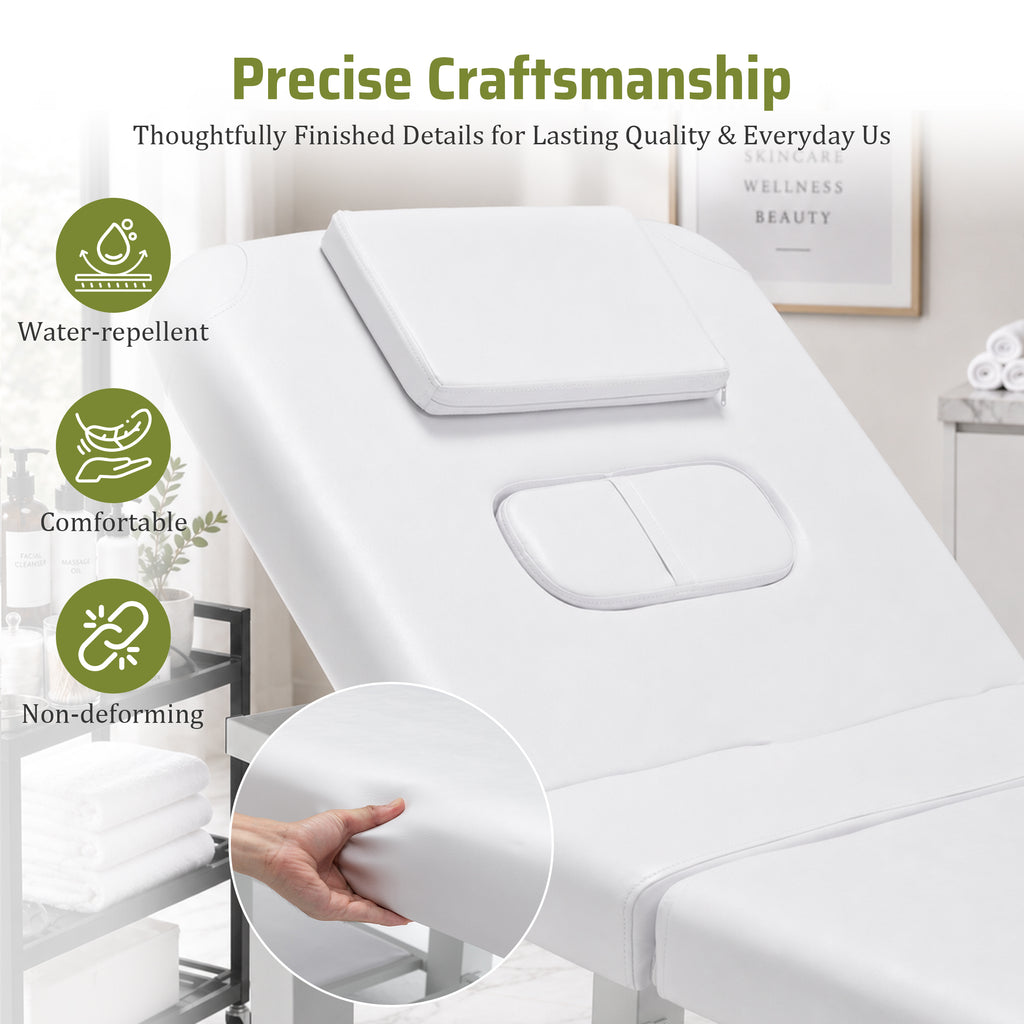 74.8-Inch Wide Massage Bed with Adjustable Backrest, Removable Headrest, White