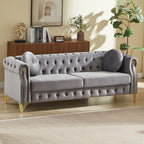 82-Inch Velvet Chesterfield Sofa with Two Round Pillows