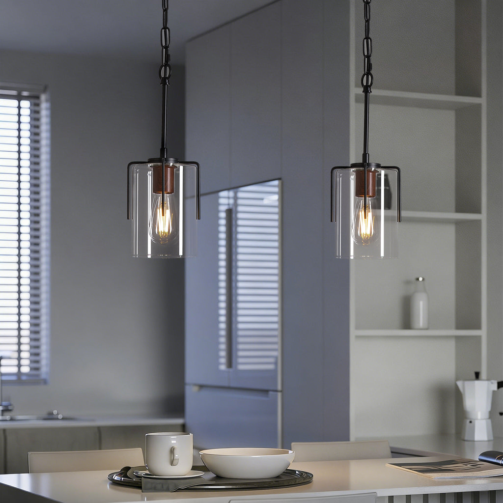 Modern Industrial Pendant Light with Clear Glass Shade