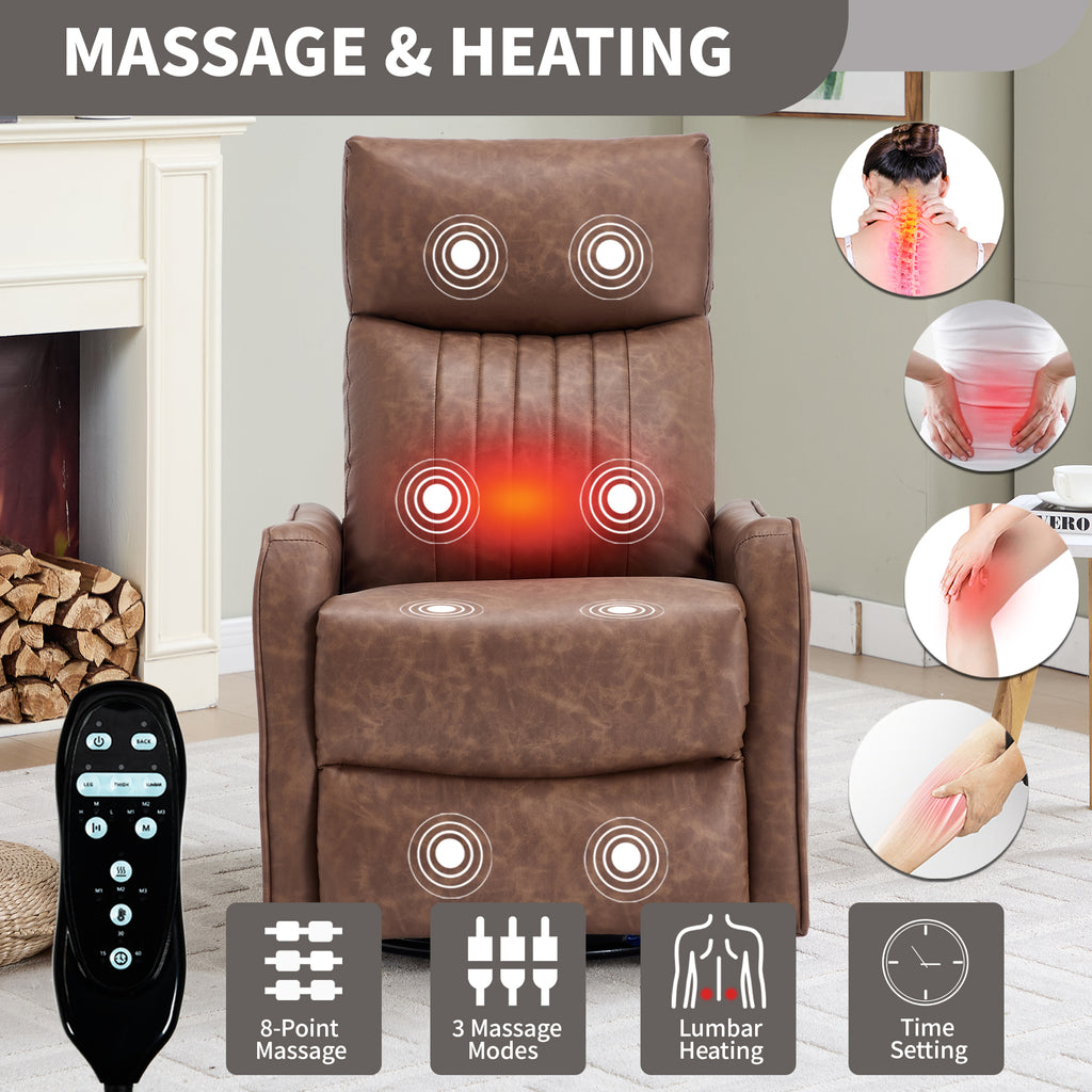 Brown Heat Massage Manual Recliner Chair with Rocker and Swivel