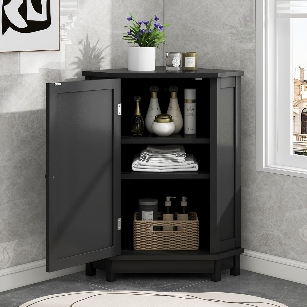 Black Triangle Corner Bathroom Cabinet with Adjustable Shelf
