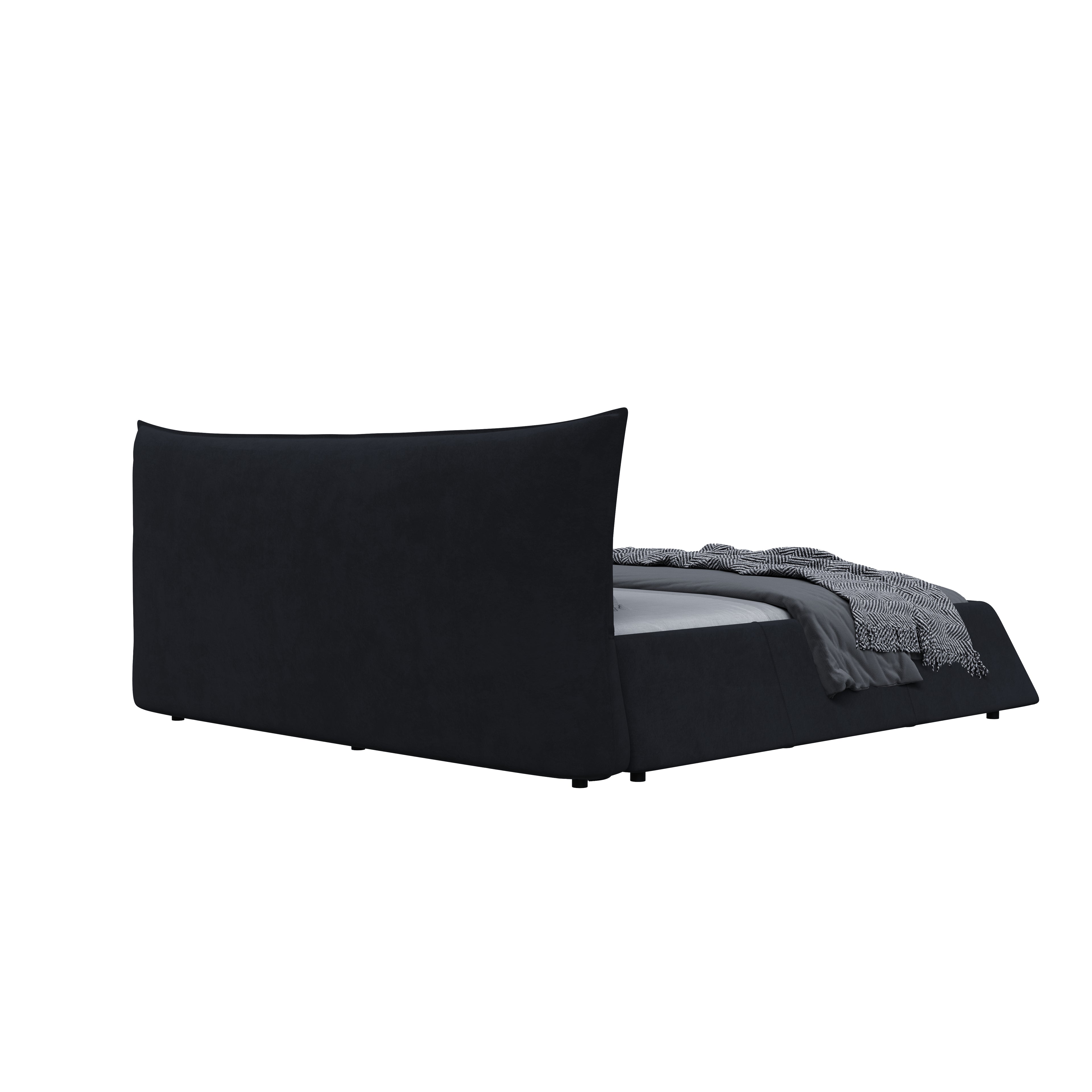 King Size Upholstered Platform Bed with Special Shaped Velvet Headboard