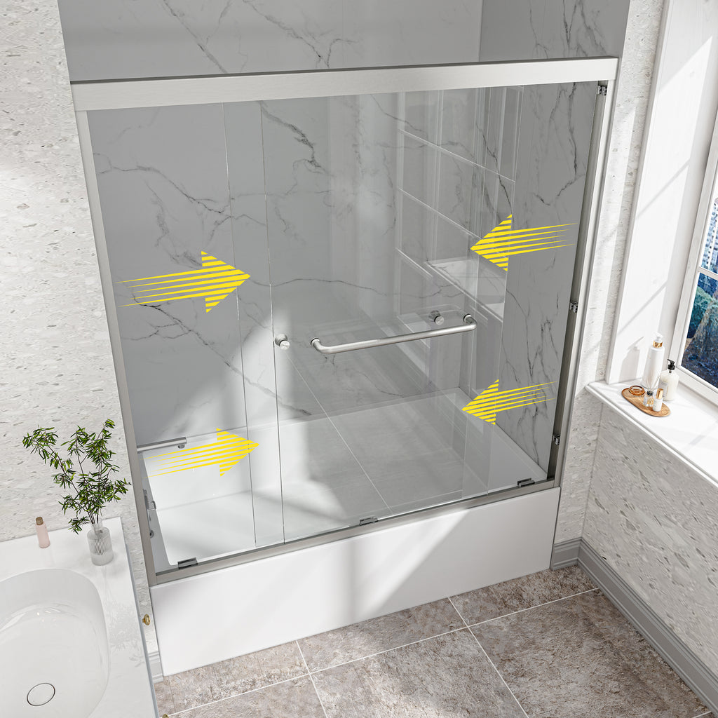 Brushed Nickel Reversible Installation Double Bypass Sliding Shower Door