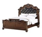 Gorgeous Traditional Antique Cherry Queen Size Bed Tufted Faux Leather HB 3pc Bedroom Set