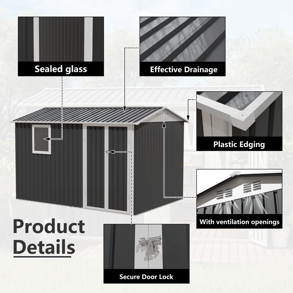 9x6 FT Metal Garden Shed for Patio and Backyard Storage