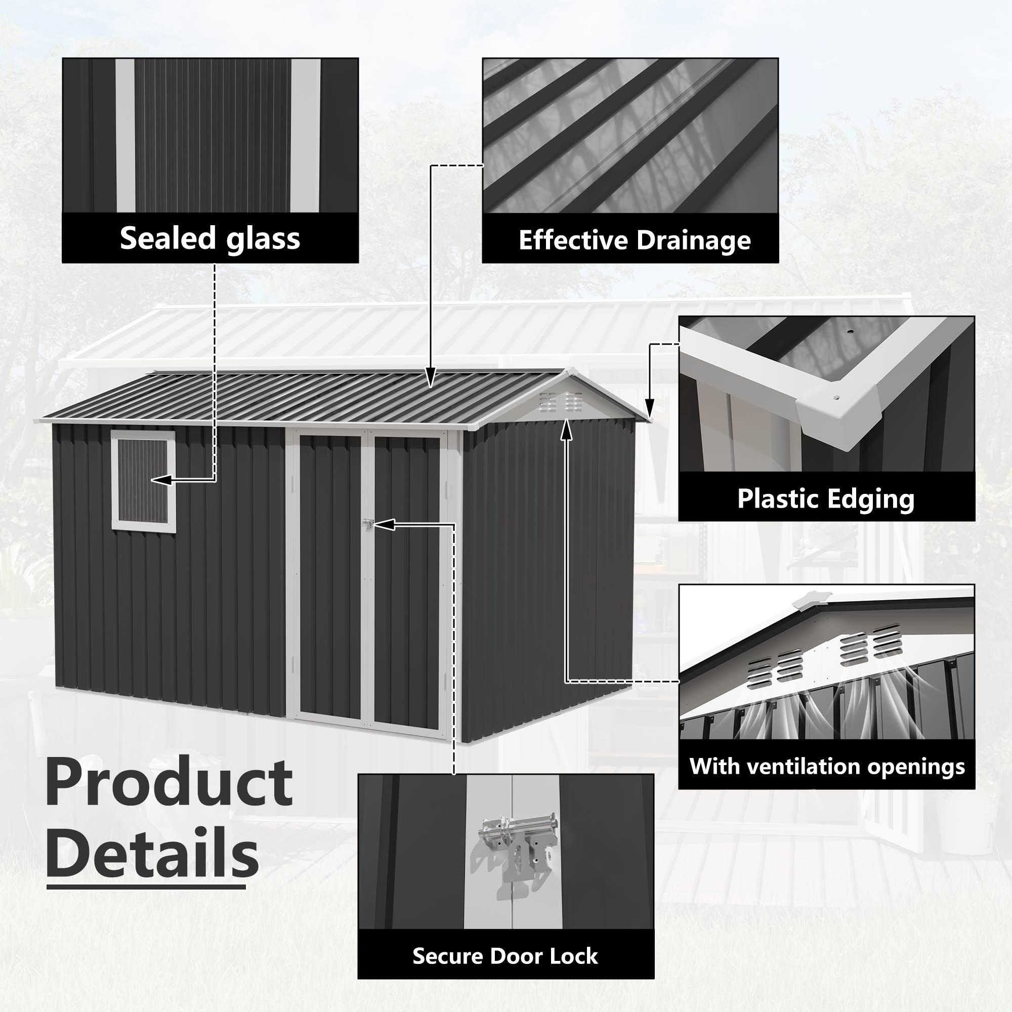 9x6 FT Metal Garden Shed for Patio and Backyard Storage