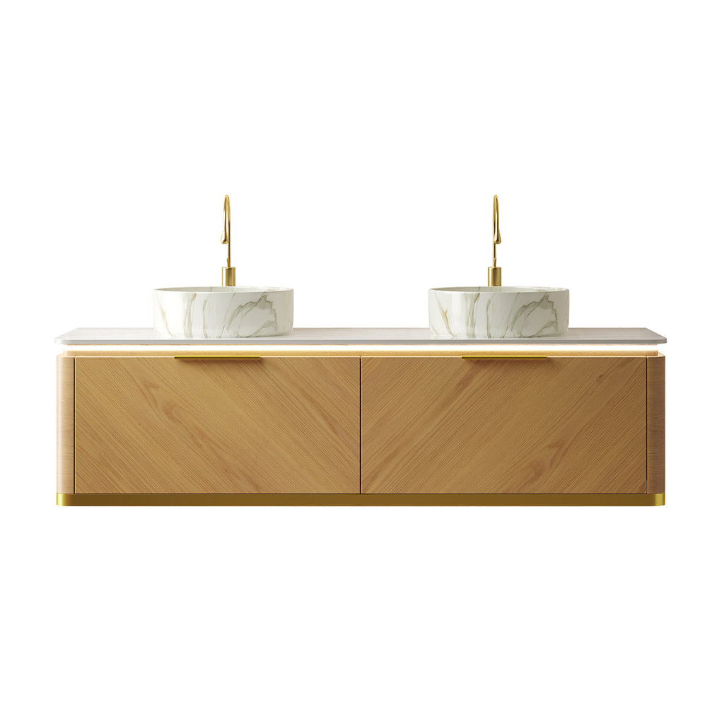 DIPA 60" Bathroom Vanity & Sinks, Floating Plywood Storage Cabinet