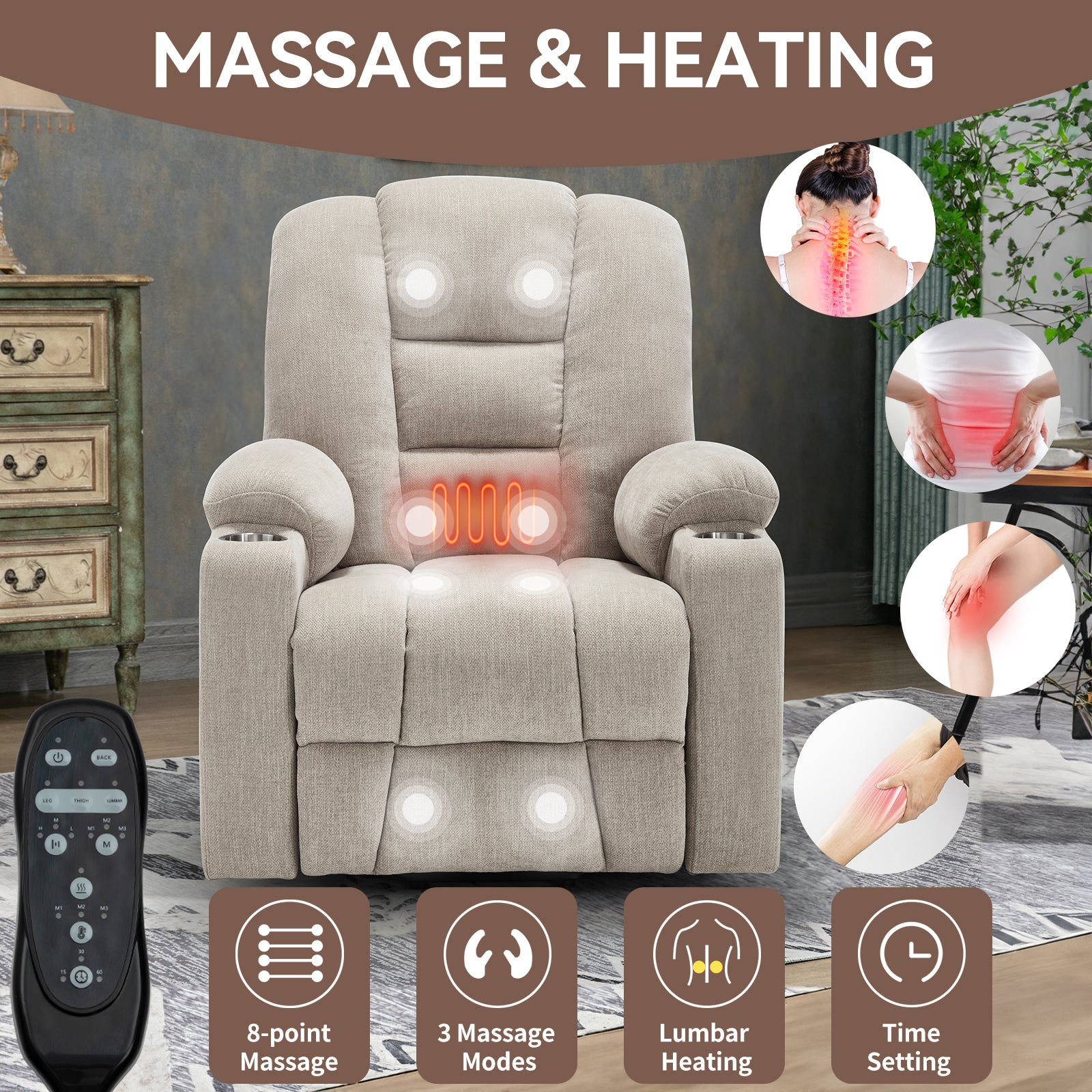 Power Lift Recliner Chair with Massage and Heat