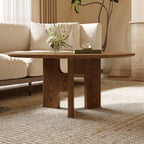 31.5 Inches Round Rustic Ash Wood Veneer Coffee Table