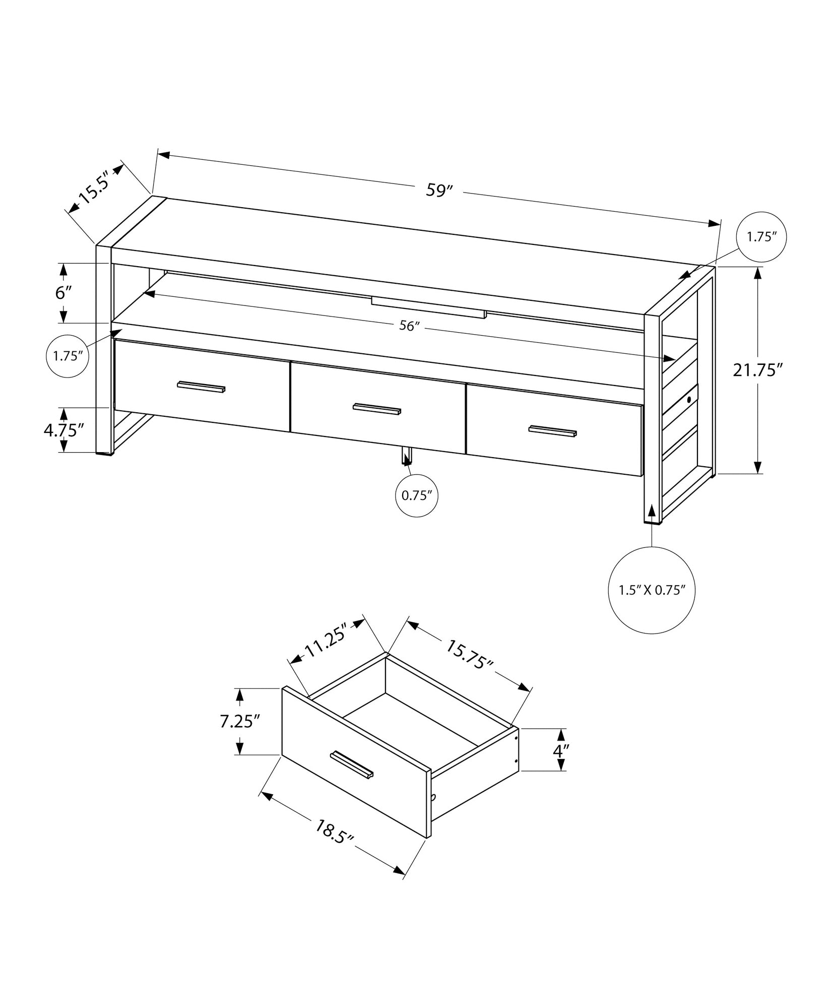 60 Inch TV Stand Console with Media Storage Drawers