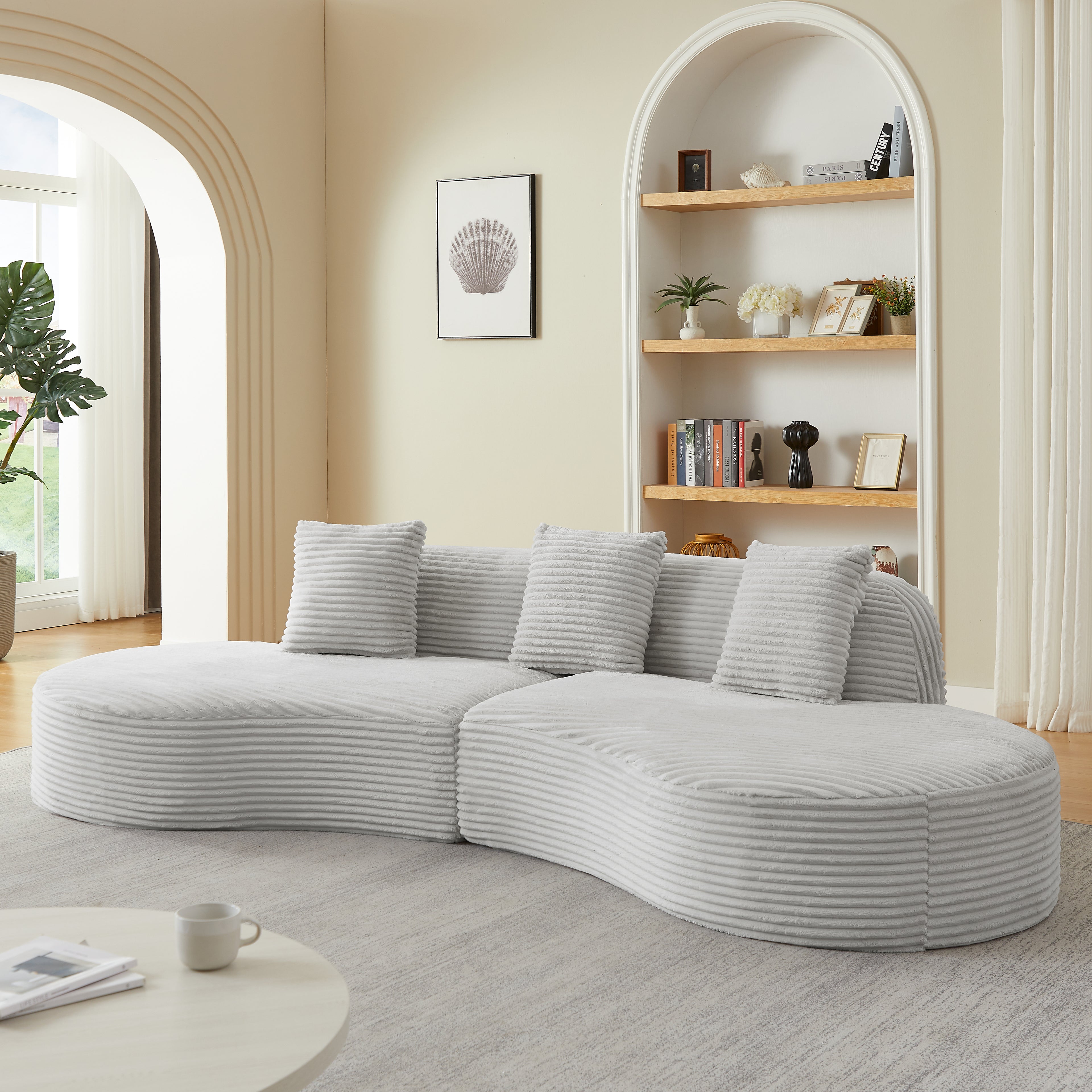 Contemporary Corduroy Curved Sectional Sofa with Scatter Cushions