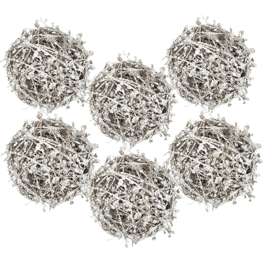Iced Leaf/Twig Ball Christmas Tree Ornaments