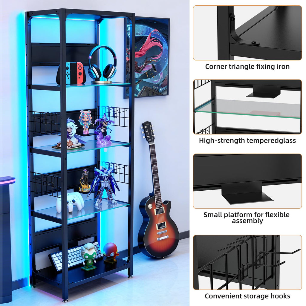 4-Tier Glass Display Shelf with RGB Lights