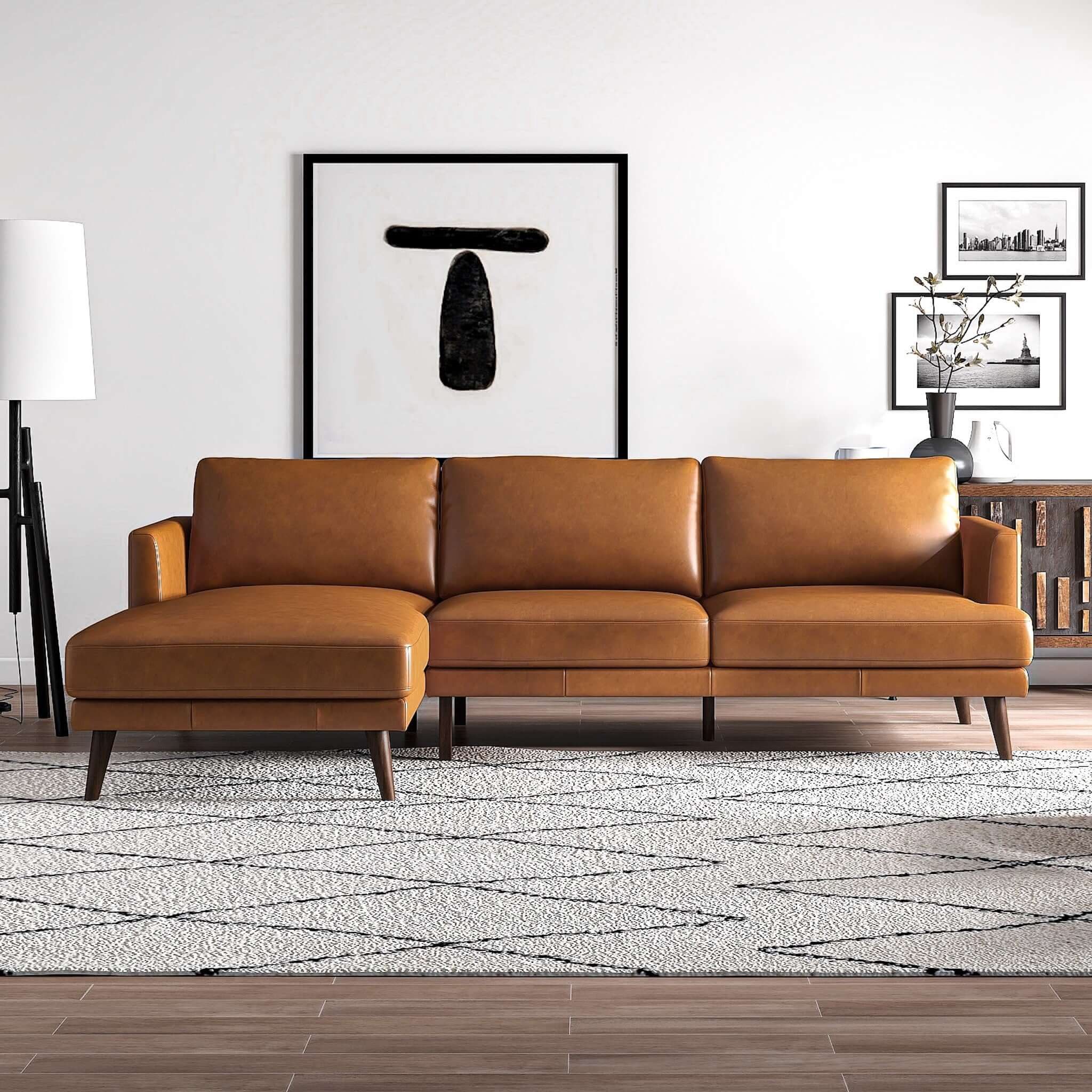 Lore L-Shaped Genuine Leather Sectional