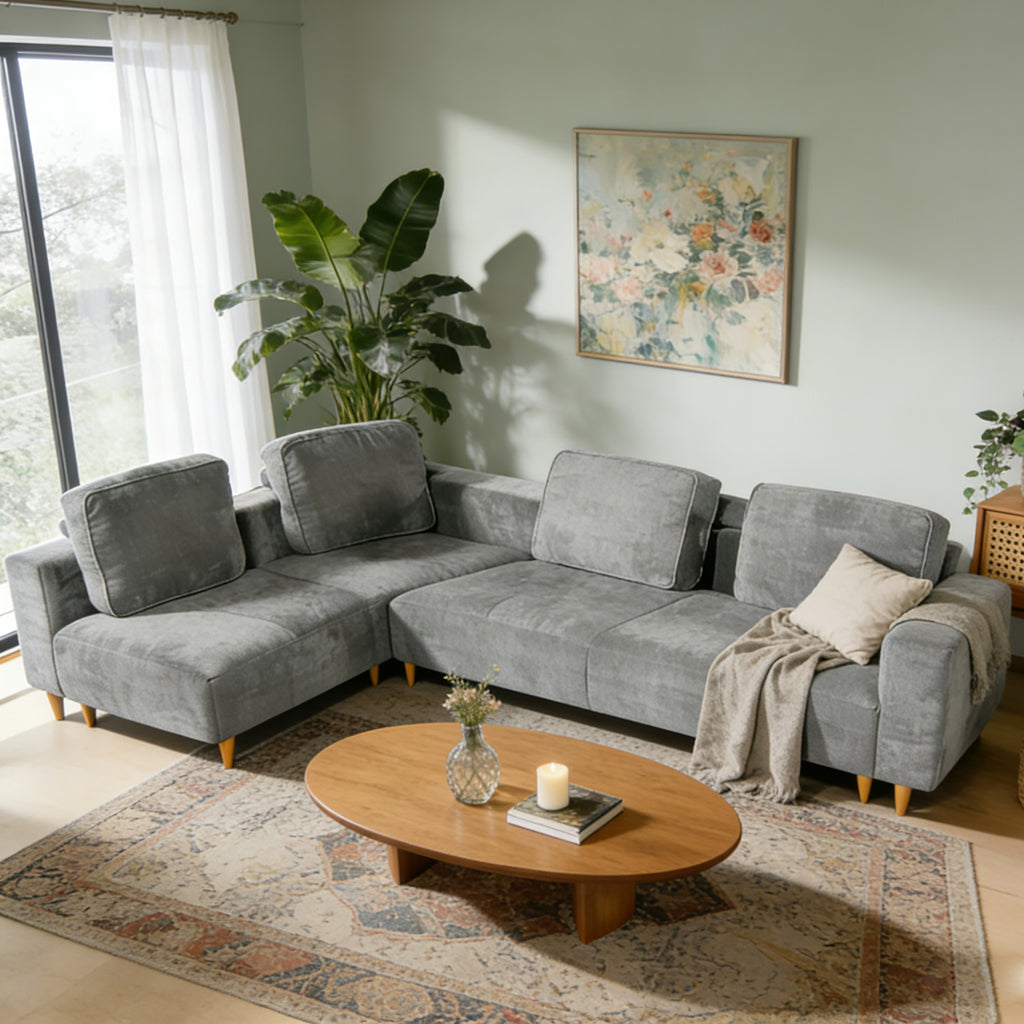 2-Piece 109" L-Shape Convertible Sectional Sofa with Wood Leg