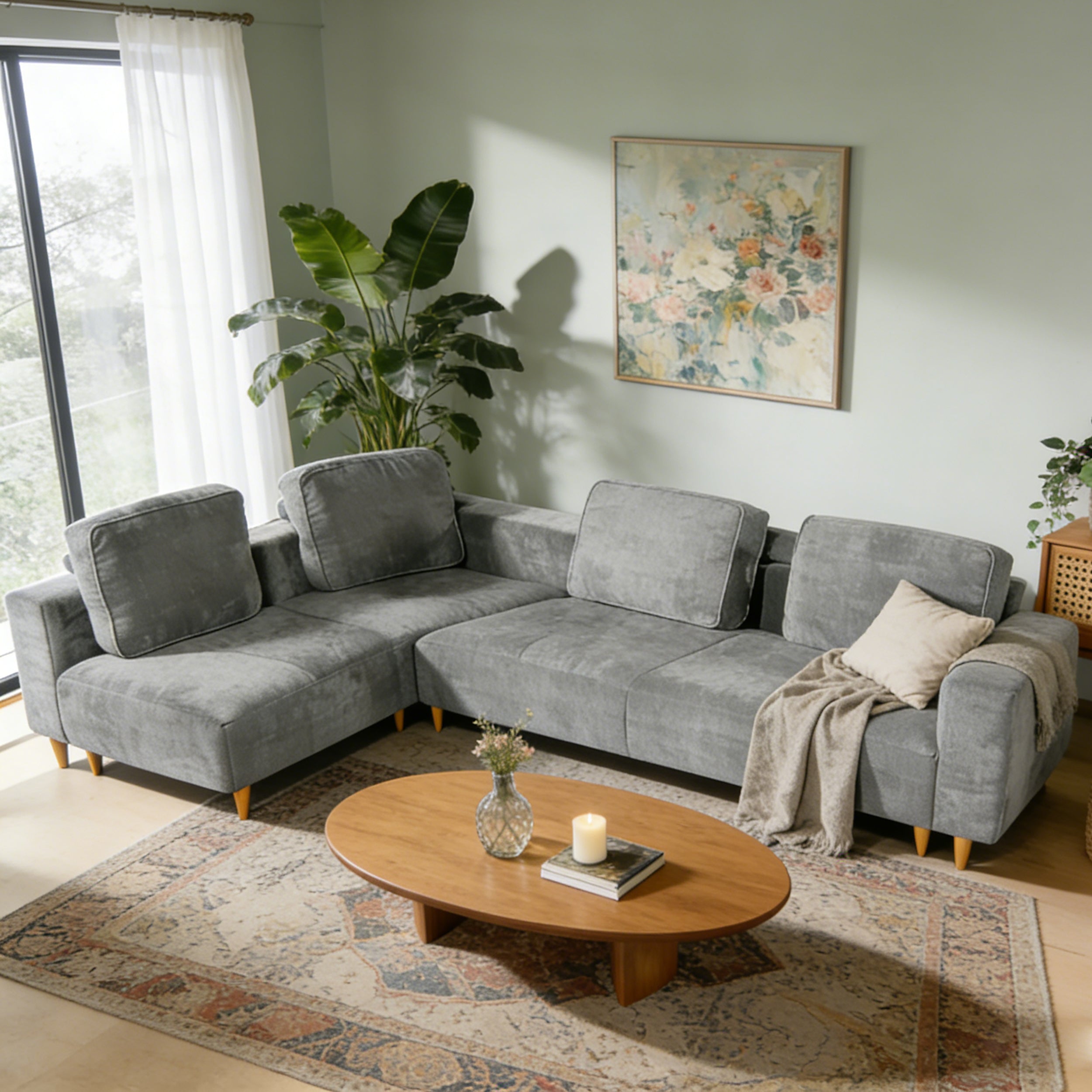 2-Piece 109" L-Shape Convertible Sectional Sofa with Wood Leg