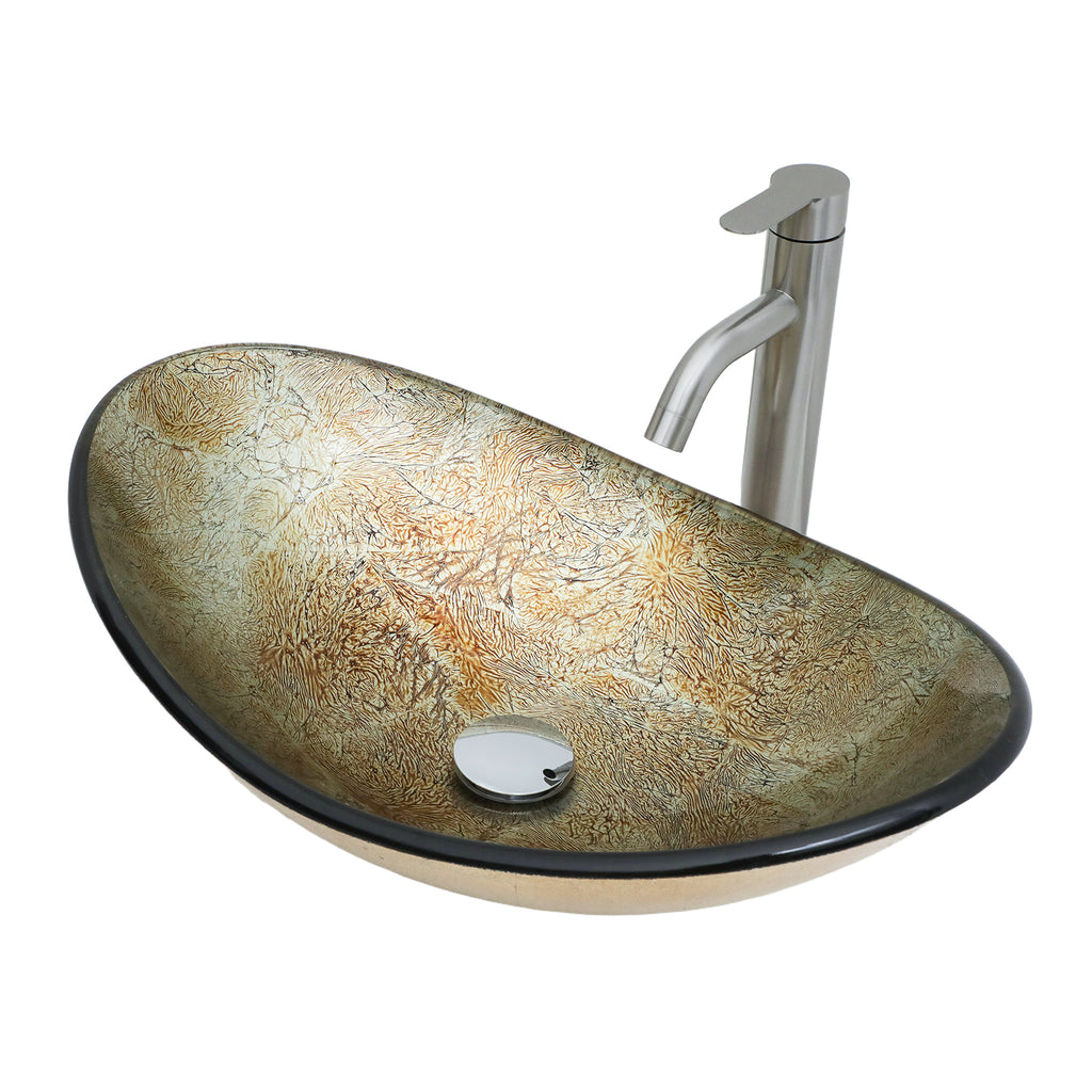 Artistic Tempered Glass Elegant Gold-Foil Glass Vessel Sink