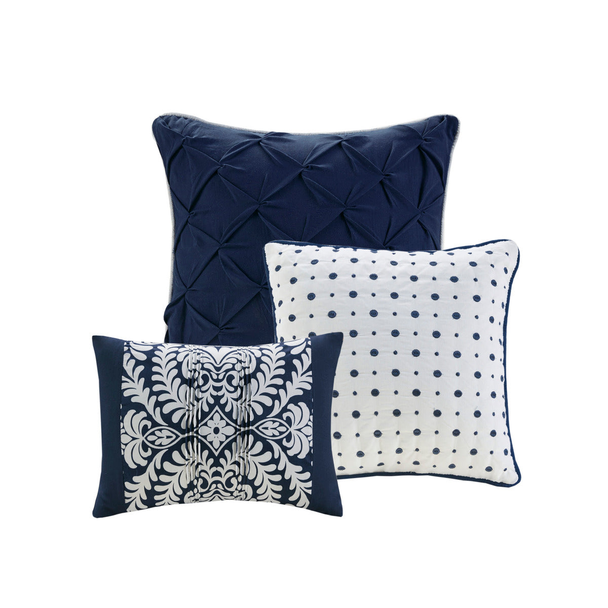 7 Piece Cotton Printed Comforter Set Indigo King