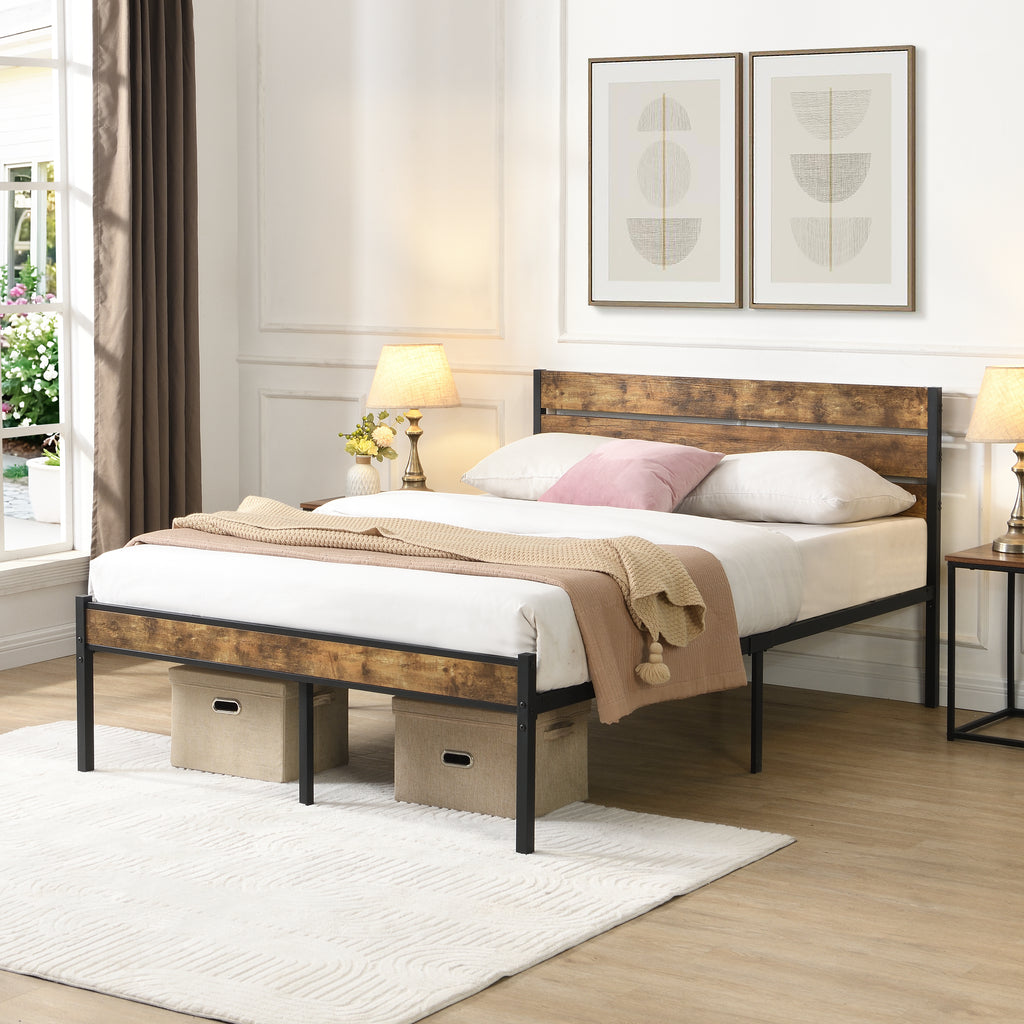 Full Size Bed Frame with Wood Headboard