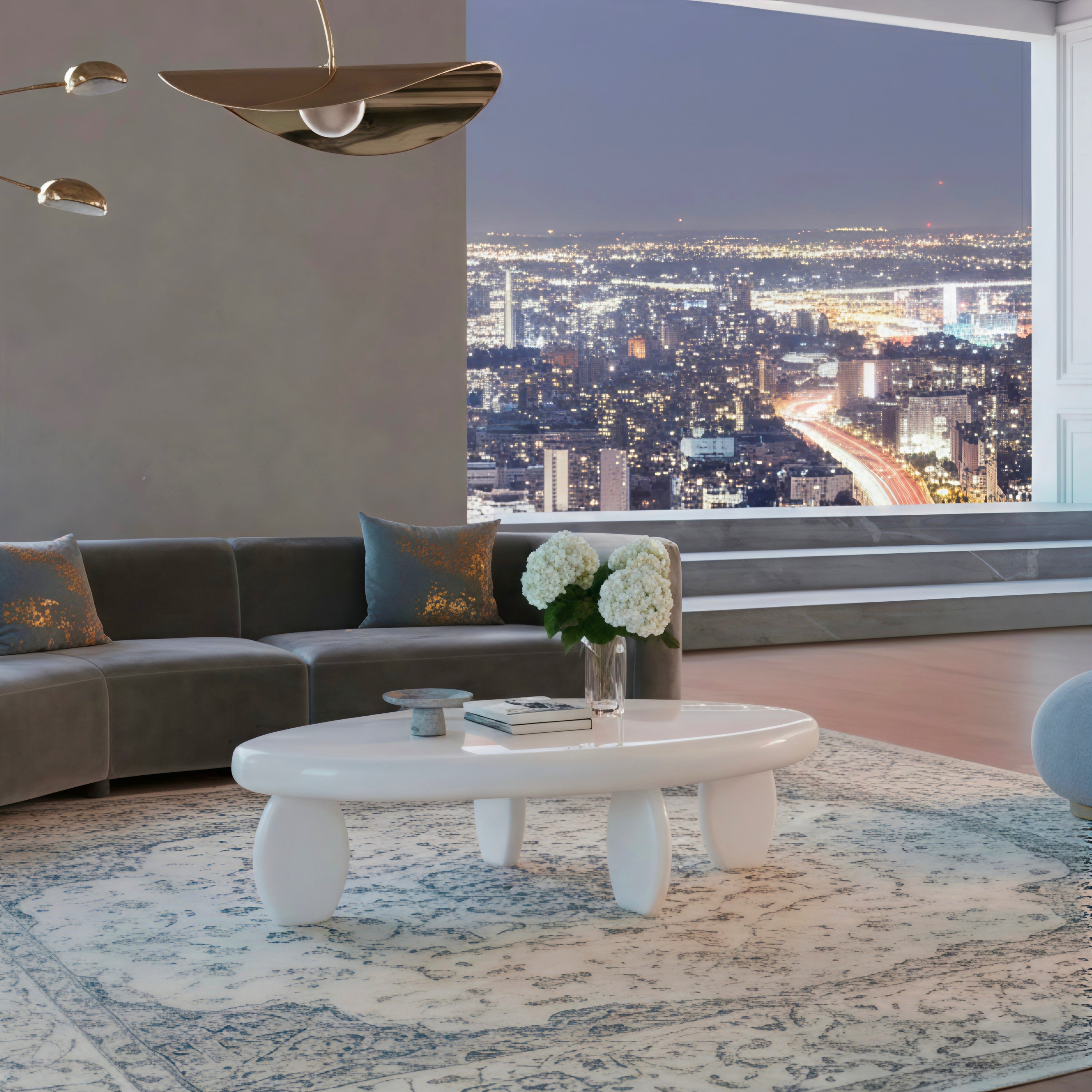 46" x 29" x 12" Modern Cobblestone Coffee Table - High Gloss