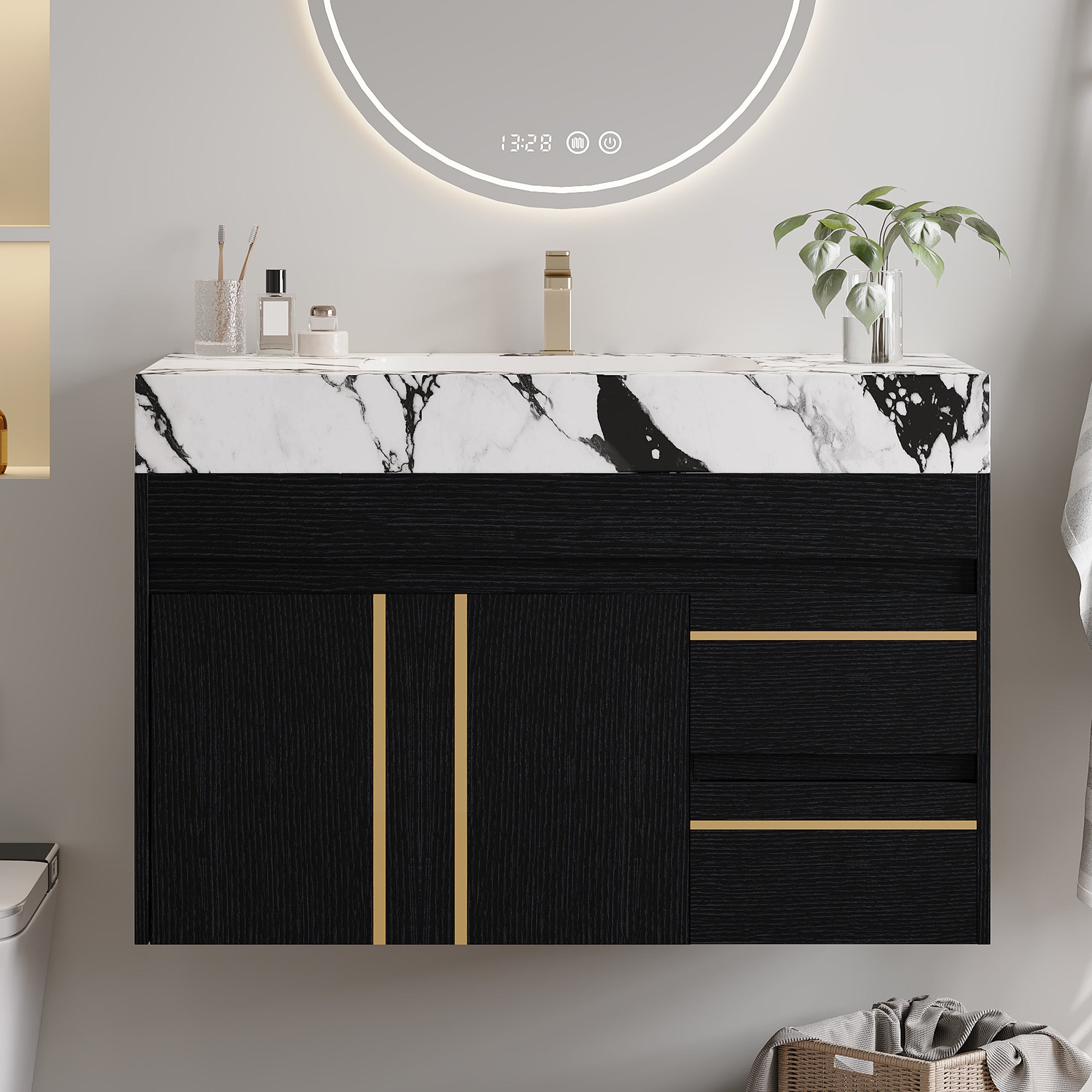 36" Floating Bathroom Vanity with Ceramic Sink and Faux Marble Top