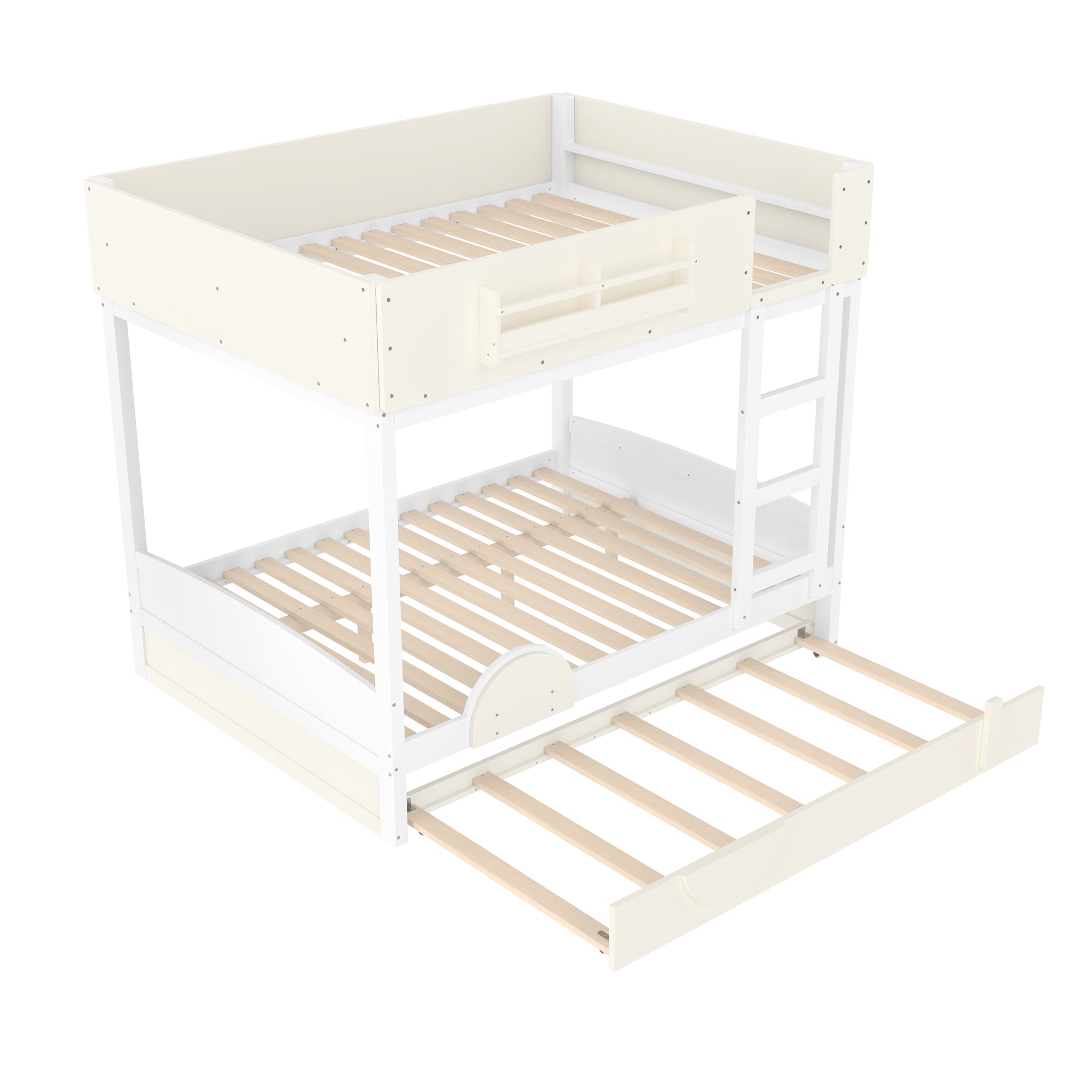 Full Bunk Bed with Trundle, White & Beige
