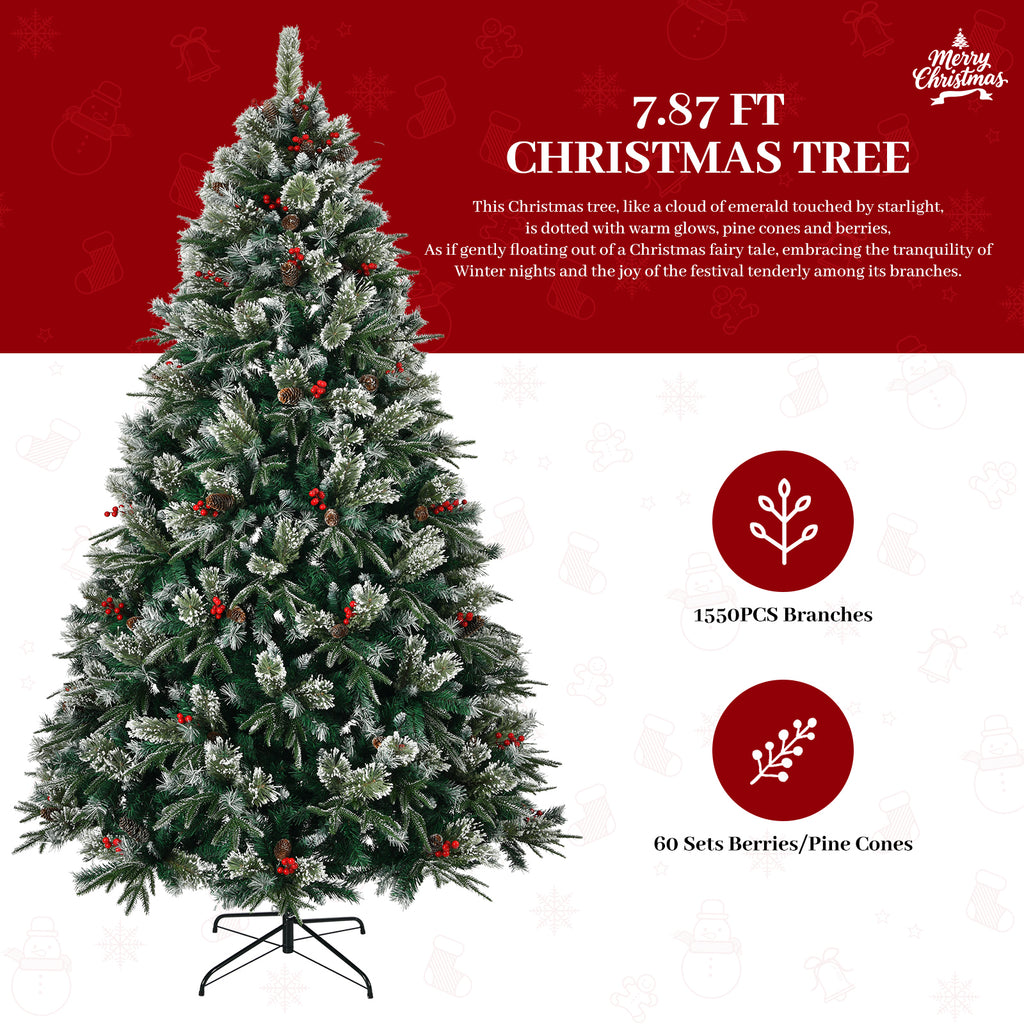 8-Foot Artificial Christmas Tree with Pinecones and Berries, Pre-Decorated, Green