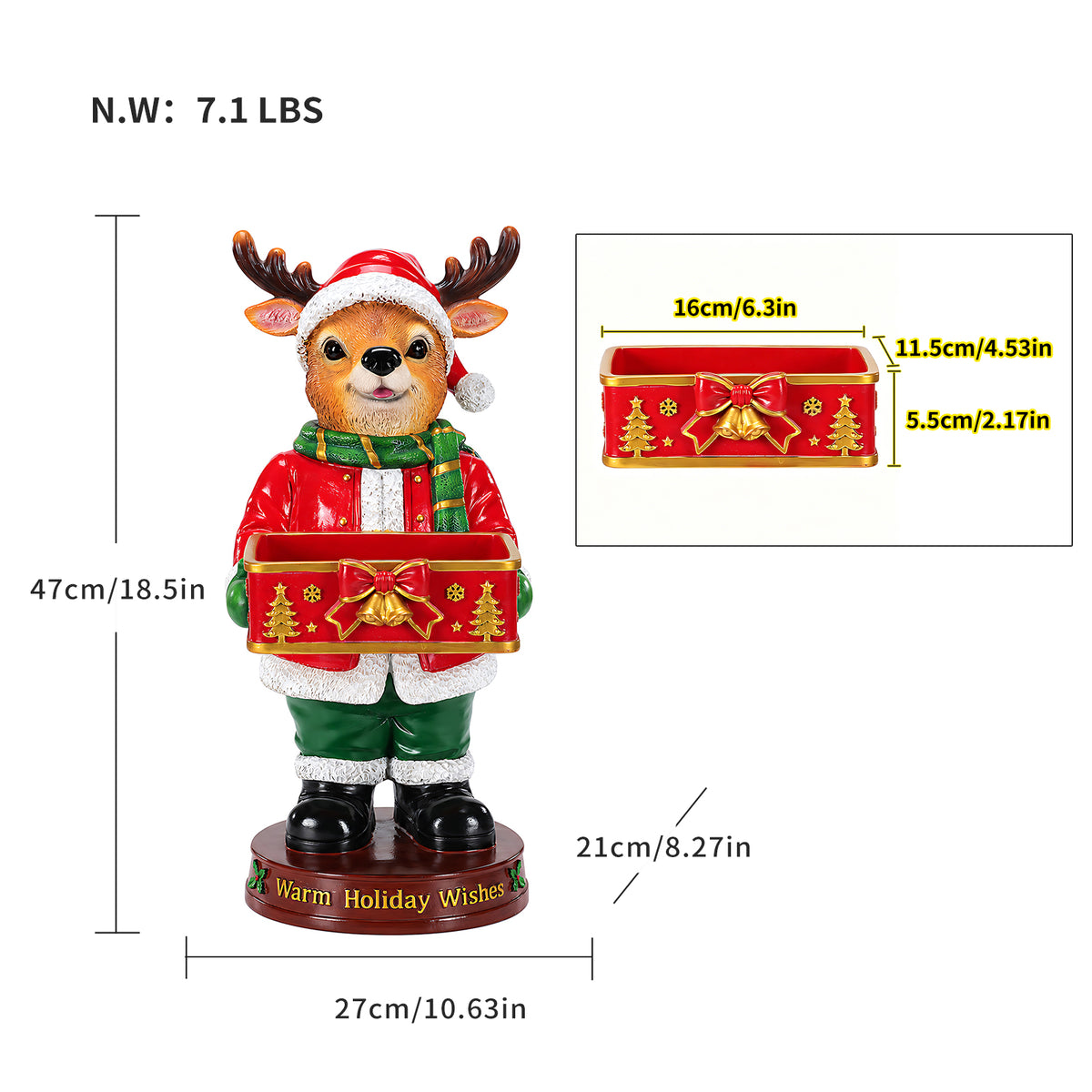 Christmas Reindeer Statue with Storage Tray, Red Resin, 18.5 Inches Tall